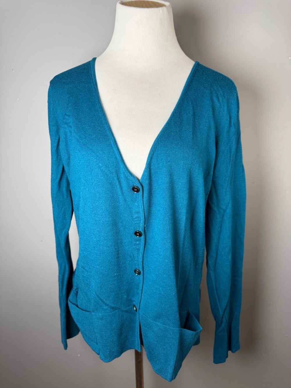 Teal V‑Neck Button Cardigan Sweater - Women